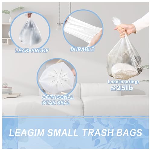 Small Trash Bags 4 Gallon - 108 Count Leakage-Proof 4 Gallon Trash Bag, Small Garbage Bags for Office Bedroom Bathroom Mini Trash Bags, Unscented White 15L Small Trash Can Liners