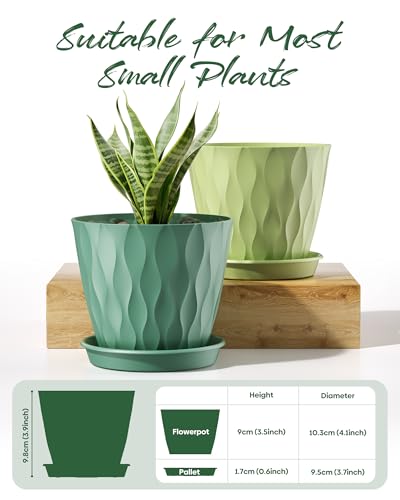 4 Inch Plant Pots with Drainage Holes, 6 Pack Plastic Indoor Flower Pots, Succulent Pots for Orchids, Violets, Succulents, Herbs, and Other Small Plant, 6 Colors