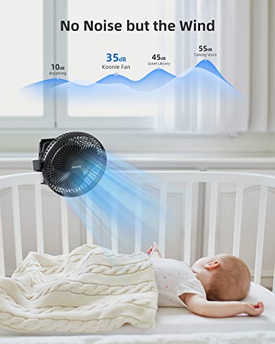 Koonie 10000mAh Clip on Fan Rechargeable, 8-Inch Battery Operated Desk Fan, USB Fan with 4 Speeds, Strong Airflow Sturdy Clamp for Golf Cart Office Desk Outdoor Travel Camping Tent Gym Treadmill,Black