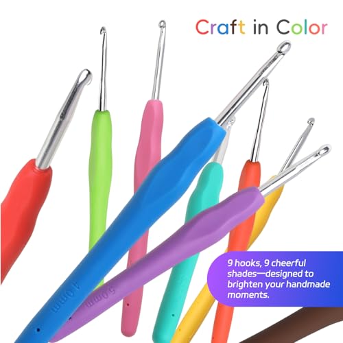 9PCS Ergonomic Crochet Hooks Set by Flickzo – Aluminum Crochet Hook Set with Soft Silicone Handles (2-6mm), Crochet Kit for Beginners with Crochet Tools & Knitting Accessories