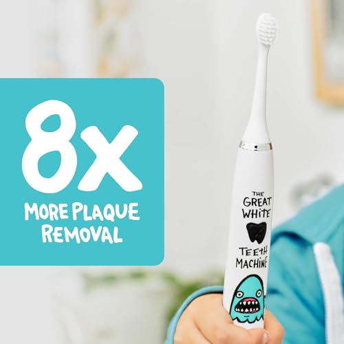 Made by Dentists Kids Electric Toothbrush - Rechargeable Vibrating Toothbrush with Timer, Includes 6 Replacement Heads, Gently Cleans Teeth, Kid & Toddlers Age 2+, Shark