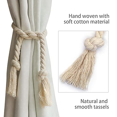 4 Pack Rope Curtain Tiebacks, Natural Cotton Curtain Holdbacks, Outdoor Curtain Tiebacks for Patio Gazebo Pergola Cabana, Decorative Curtain Tie for Rustic Farmhouse Village Theme, Beige