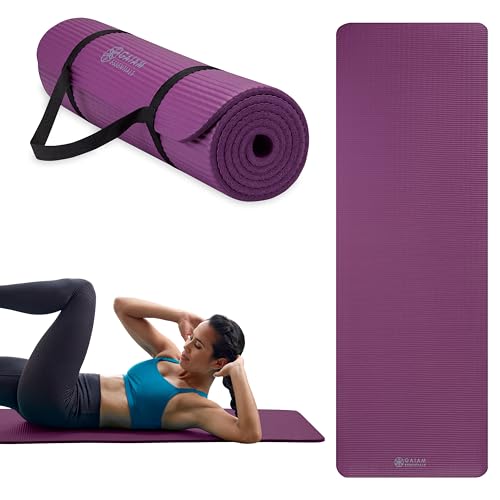 Gaiam Essentials 2/5" Thick (10mm) Yoga & Pilates, Fitness & Exercise Mat with Easy-Cinch Carrier Strap Cusion Support For Fitness and Gym Workouts