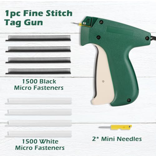 Tagging Gun for Clothing, Fine Stitch Mini Stitch Gun for Clothes,Stitch Quick Clothing Fixer Sewing Quilting Hemming Quick Stitch with 2 Needles,1500 Black & 1500 White Micro Fasteners