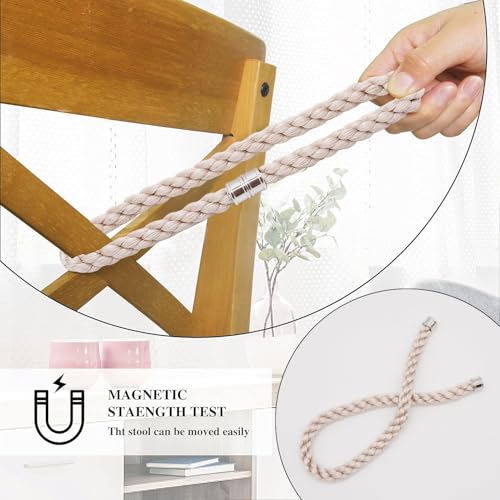 Magnetic Curtain Tiebacks, 4pcs Modern Handmade Rope Curtain Tie Backs Decorative Curtain Holdbacks Holders Cord for Window Sheer Drapes Indoor Outdoor, Beige