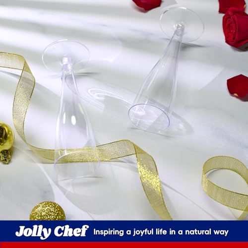 JOLLY CHEF 100 Pack Plastic Champagne Flutes Disposable 4.5 oz Clear Plastic Champagne Glasses Suitable for Wedding, Thanksgiving Day, Christmas