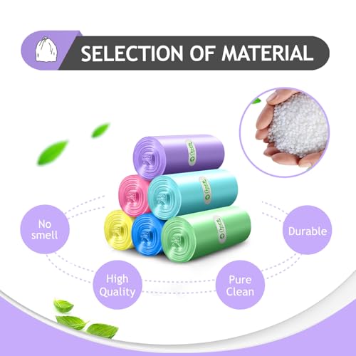 4 Gallon 300pcs Strong Trash Bags Colorful Clear Garbage Bags, Bathroom Trash Can Bin Liners, Small Plastic Bags for home office kitchen, fit 12-15 Liter, 3,3.5,4.5 Gal,Multicolor