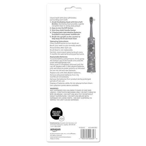 Basics Kids Electric Toothbrush, Battery Powered, Soft Bristles, Oscillating Brush Head, Ages 4+, 2 Count, 1-Pack (Previously Solimo)