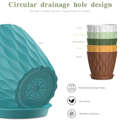 4 Inch Plant Pots, 6 Pack Indoor Flower Pots, Planters with Drainage Holes and Trays for Orchids, Violets, Succulents, Herbs, and Other Plants,Corolful