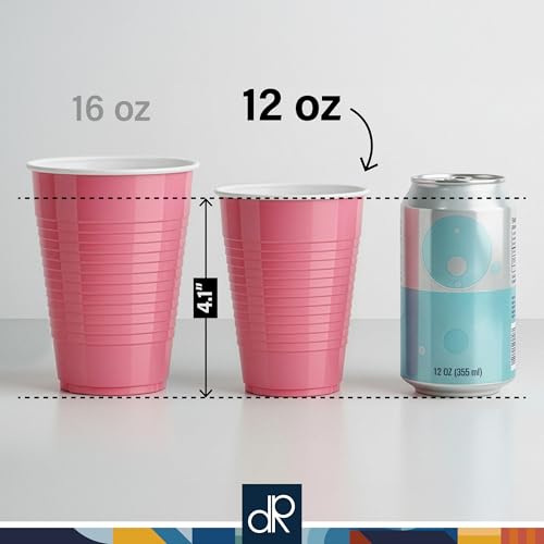 DecorRack Pink Plastic Cups, 12 oz Disposable Cups, Reusable Party Supplies (40 Count)