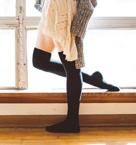 Moon Wood Women Thigh High Socks Extra Long Cotton Knit Warm Thick Tall Over the Knee Boot Stockings Leg Warmers Daily Wear