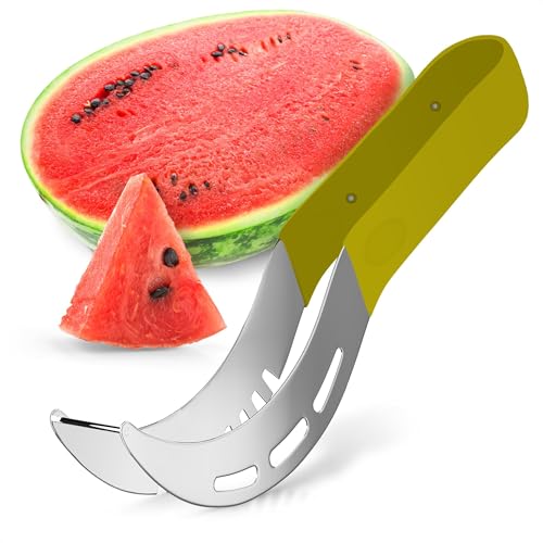 Watermelon Cutter Slicer Tool - Stainless Steel Watermelon Slicer Cutter Tool, Dishwasher Safe, Ergonomic Handle, Rust-Resistant - Curved Shape and Rounded Edges for Safe, Easy Slicing & Serving