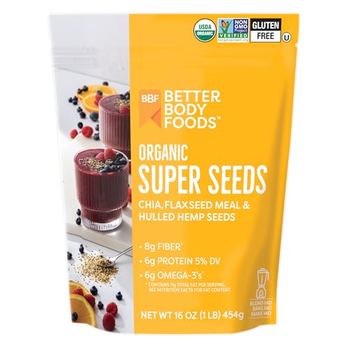BetterBody Foods Superfood Organic Super Seeds - Blend of Organic Chia Seeds, Milled Flax Seed, Hemp Hearts, Add to Smoothies Shakes & More, 1lb, 16 oz