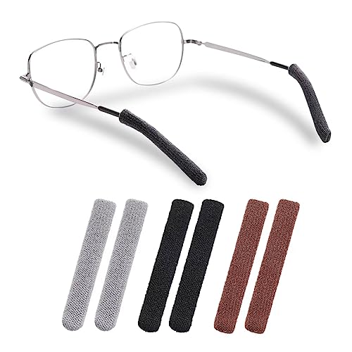 Literry Soft Knitting Cotton Glasses Ear Cushion, Anti-Slip Elastic Comfort Eyeglasses Temple Tips Sleeve, Microstructured Fabric Glasses Ear Grip, Knitting Eyeglass Arm Cushion - Black 3 Pairs