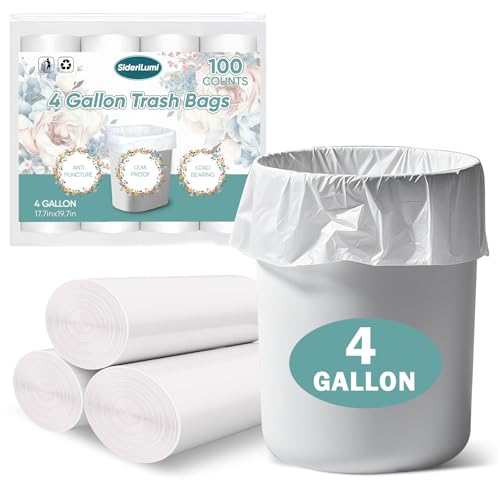 Small Trash Bags 4 Gallon - 100 Count Leakage-Proof 4 Gallon Trash Bag, Unscented Small Garbage Bags for Office Bedroom Bathroom Mini Trash Bags, White 4 Gal Trash Can Liners