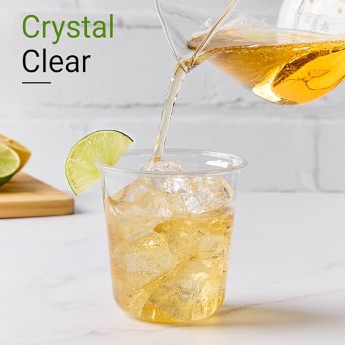 Soelomu 12 oz Disposable Stemless Wine Glasses, 50 Pcs Crystal Plastic Cocktail Cups Clear Classic Cold Drinking Party Glasses for Wedding Gathering Birthday Meeting (Clear)