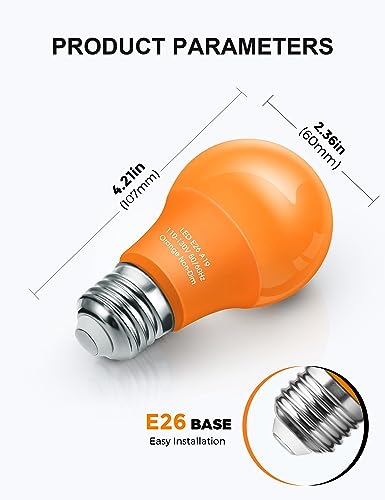 Fulighture Orange Light Bulbs,4 Pack,A19 Halloween Light Bulbs,LED Bulb