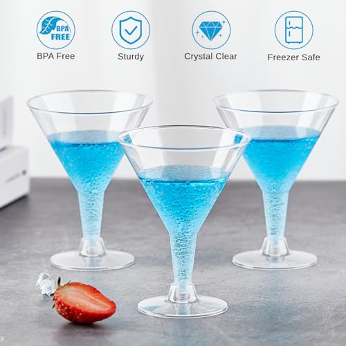 Zezzxu 24 Pack Plastic Martini Glasses 7 Oz Disposable Cocktail Glasses, Tall Mini Martini Glasses Perfect for Fall Halloween Party Birthday Wedding and All Events