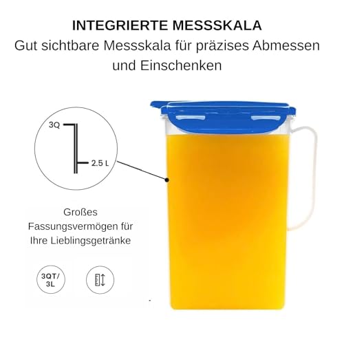 LocknLock Aqua Fridge Door Water Jug with Handle BPA Free Plastic Pitcher with Flip Top Lid Perfect for Making Teas and Juices, 3 Quarts, Blue