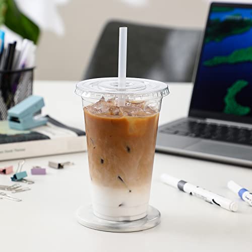 AOZITA 120 Sets - 16 oz Clear Plastic Cups with Lids, Disposable Cups With Straw Slot Lids for Cold Drinks, Milkshake, Smoothie