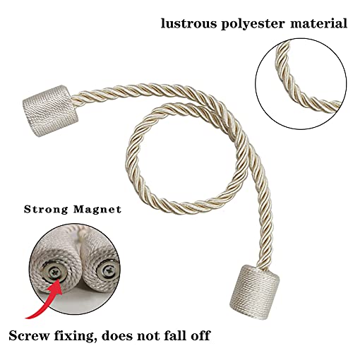 2 Pack Beige Strong Magnetic Curtain Tiebacks Outdoor Elegant Decorative Tie Backs Modern Rope Tiebacks for Drapes Window Curtain Holdbacks for Draperies