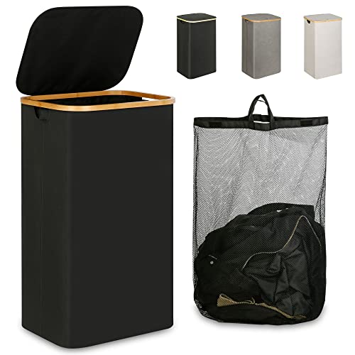 Laundry Hamper with Lid, 110L Large Laundry Hamper with Handle and Lid, Collapsible Clothes Basket Organizer with Removable Inner Bag for Clothes Toys Towels - Black