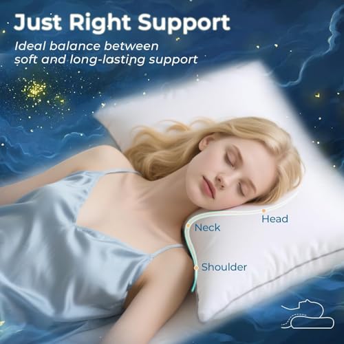 Sasttie Bed Pillows for Side, Back, and Stomach Sleepers - Oeko-Tex Certified Down Alternative Plump Filling - Hotel Quality and Machine Washable, White, Queen Size Set of 2