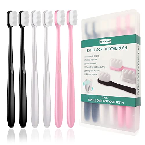 Extra Soft Toothbrush for Sensitive Teeth and Gums， Micro Fur Manual Toothbrush with 20000 Ultra Soft Bristle, Excellent Cleaning Effect， Perfect for Kids & Adults (6 Pack)