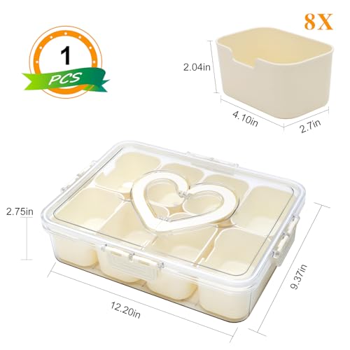 XING-RUIYANG Divided Serving Tray with Lid and Handle,Snackle Box Containers with 8 Compartment,Portable Snack Serving Platters Reusable Storae Organizer for Fruits,Nuts,Candy,Party,Picnic,Veggies