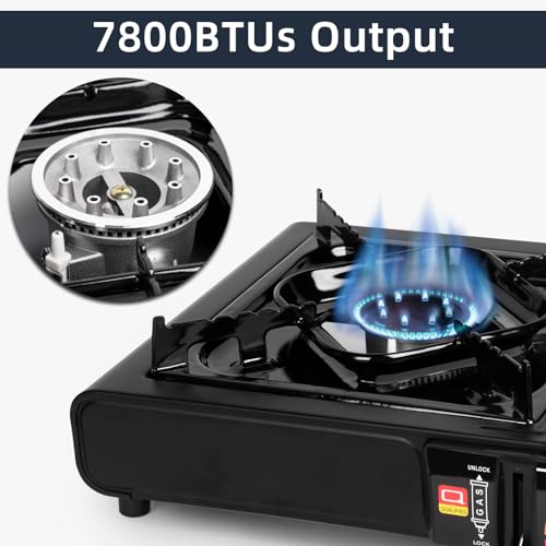 SHINESTAR Dual Fuel Stove with Butane & Propane Compatibility, Portable Camping Stove for Outdoor Cooking, Propane Adapter Hose and Carrying Case Included, 7800 BTUs Output