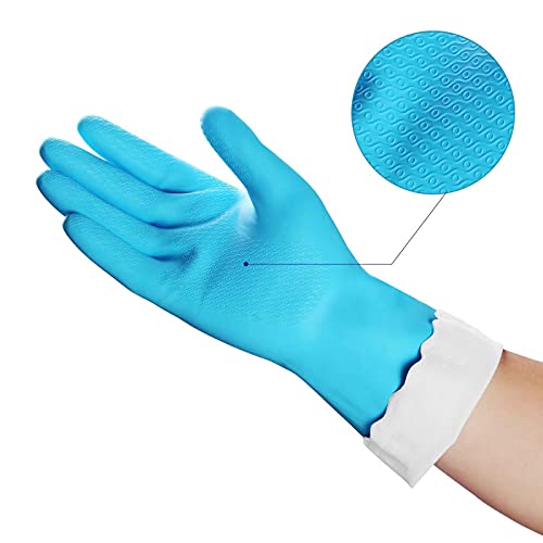 HSL Household Cleaning Gloves - 2 Pairs Reusable Kitchen Dishwashing Gloves with Latex Free, Cotton lining, Waterproof, Non-Slip, Ideal for Dishes, Household Chores, and Gardening (Medium)