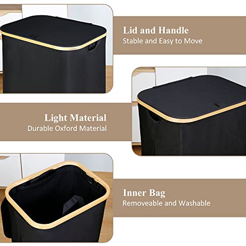Laundry Hamper with Lid, 110L Large Laundry Hamper with Handle and Lid, Collapsible Clothes Basket Organizer with Removable Inner Bag for Clothes Toys Towels - Black