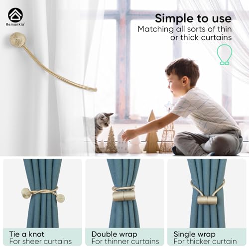 Remunkia Magnetic Curtain Tiebacks 4 Pack, Curtain Tie Backs Holder, Outdoor Curtains Tiebacks Window Treatment Holdbacks with Strong Magnet Modern Rope Tiebacks Decorative All Drape Curtains - Beige