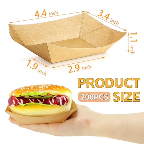 Oomcu 200 Pack 1/4 lb Disposable Kraft Brown Paper Food Boats Nacho Trays - Hotdog Trays Bulk Small Serving Trays for Party Snacks, French Fries,Tacos, BBQ, Hot Dogs, Food Trucks Supplies
