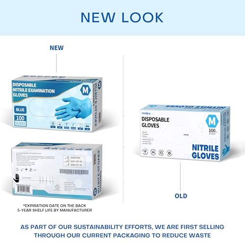 Medguy Medical Blue Nitrile Disposable Exam Gloves, 4.5 Mil 100 Pcs Powder-Free Latex-Free Food-Safe for Lab Cooking Cleaning