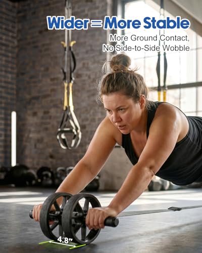 VINSGUIR Ab Roller Wheel for Beginners to Pros, Ab Roller with Adjustable & Detachable Resistance Band, Core Workout Equipment for Home Gym, Abdominal Wheel with Exercise Guide and Knee Pad, Men Women