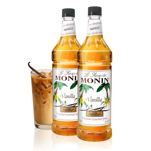 Monin - Vanilla Syrup | Pure & Rare Madagascar Vanilla, Premium Syrup for Coffee, Lattes & More | Clean Label, No Artificial Flavors, No Artificial Preservatives (BPA Free Bottle, 33.8 fl oz, 2-pack)