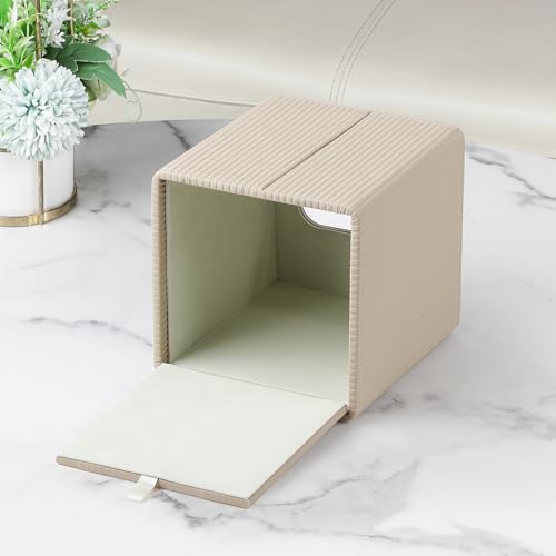 Tissue Box Cover Square with Magnetic Closure, PU Leather Tissue Box Holder for Bathroom NightStands Livingroom, Decorative Modern Square Tissue Holder (Beige)