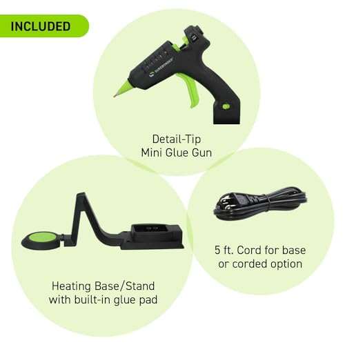 Surebonder Cordless/Corded High-Temperature Mini Hot Glue Gun with Fine Tip for Detailed Crafting and DIY Projects, 20 Watts (CL-195F)