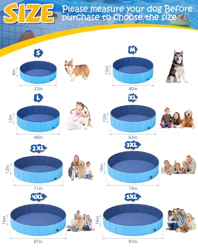 YSJILIDE Portable Dog Pool PVC Pet Swimming Bathtub Collapsible Hard Plastic Pool for Pets to Swim and Bath (M-40"x 12" Blue)