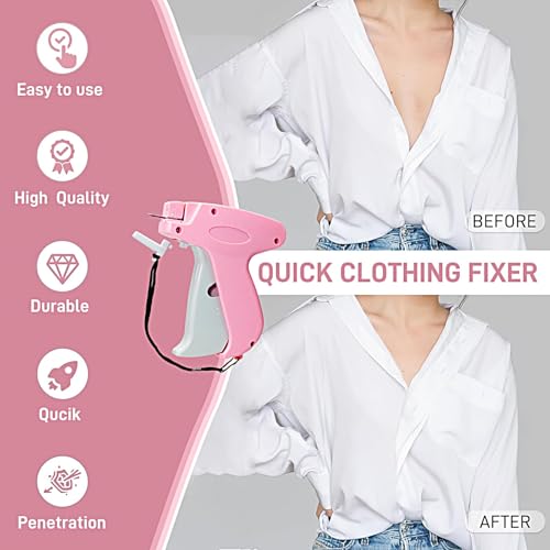 Stitch Gun for Clothes， Handheld Stitch Gun Quick Clothing Fixer，Sewing Kit Includes 1,000 Black Fasteners & 1,000 White Fasteners & 6 Needles (Pink)