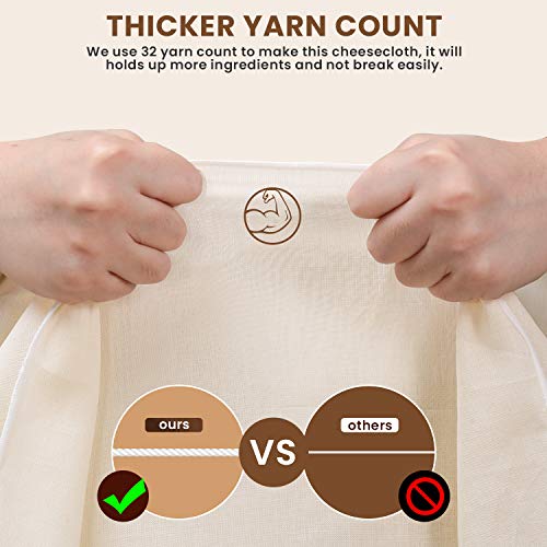 Precut Cheesecloth, 15 x 15'' 4 Pack, Grade 100, Ultra Fine Cheese Cloth for Straining & Cooking, 100% Unbleached Cotton Muslin Cloth for Making Cheese