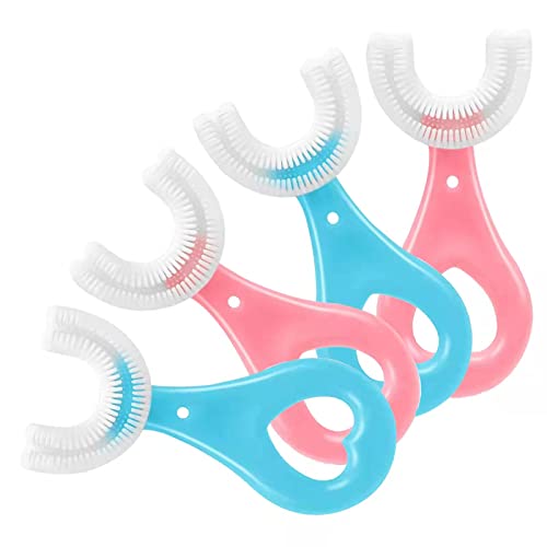 4 Pack U Shaped Toothbrush Kids, Soft Silicone Brush Head Whole Mouth with Handle 360 ° Oral Teeth Cleaning Design for Toddler Toothbrushes Age 2-6
