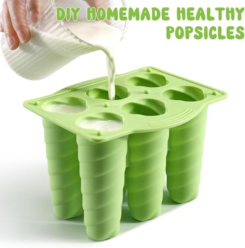 Popsicles Molds, 6 Cavity Ice Pop Mold with 20pcs Wooden Sticks, Silicone Popsicle Mold, Easy Release Ice Cream Molds, BPA Free Ice Cream Maker for Summer Party, Homemade Popsicles Frozen Dessert