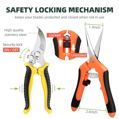EWPJDK 3 Pack Garden Pruning Shears, Stainless Steel Shears, Gardening Shears, Scissors, Garden Clippers, Pruning Snips, Pruning Shears for Gardening Tools