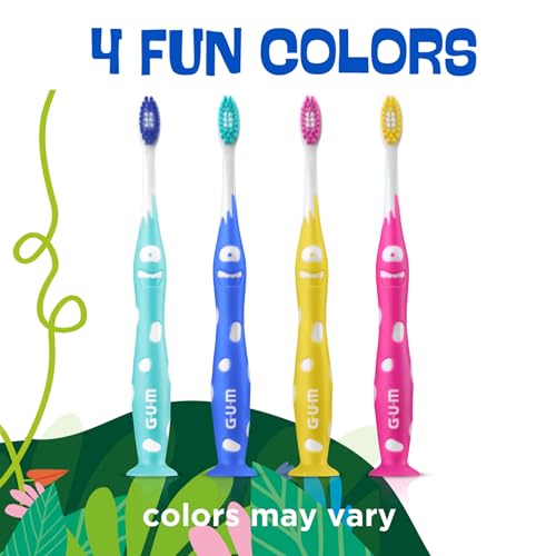 GUM Monsterz Jr Kids Toothbrush, Soft Bristles with Suction Cup Base, Ages 5+, 1 Count (Pack of 6)