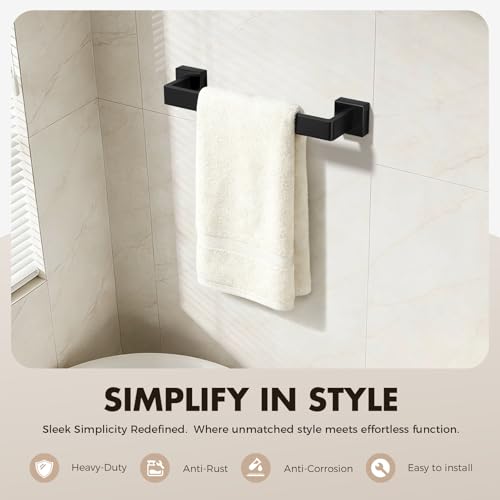 5-Pieces Matte Black Bathroom Hardware Accessories Set, SUS304 Stainless Steel Bath Towel Bar Set, Towel Racks for Bathroom Wall Mounted.