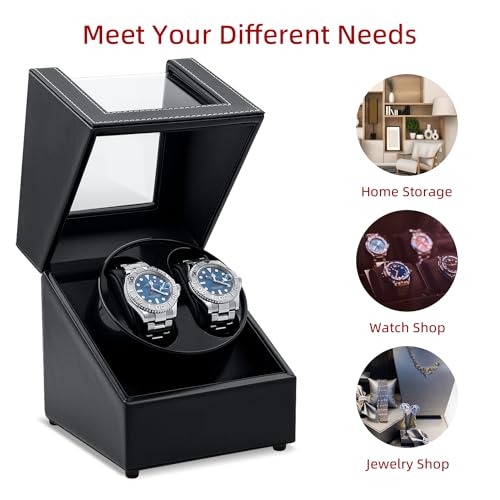 Mcbazel Watch Winder for Automatic Watches, Double Automatic Watch Winder Box with Quiet Japan-made Motor, Automatic Watch Display Storage Rotation Wristwatch Box with 2 Slots (Black PU Leather)