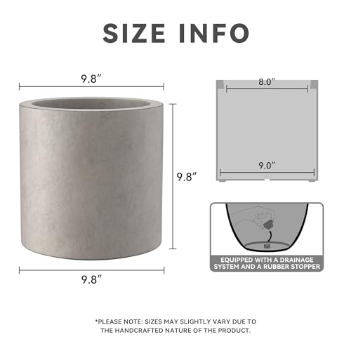 Kante 9.8" Dia Round Concrete Planter, Modern Style Large Cylindrical Plant Pot with Drainage Hole and Rubber Plug for Indoor Outdoor Patio, Weathered Concrete