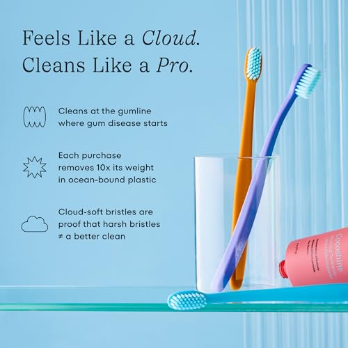 Cocobrush Ultra Soft Toothbrush by Cocolab, Compact Head Bristles for Teeth Cleaning, Sensitive Gums Oral Care, Manual Toothbrush for Adults and Kids, Cherry Blossom
